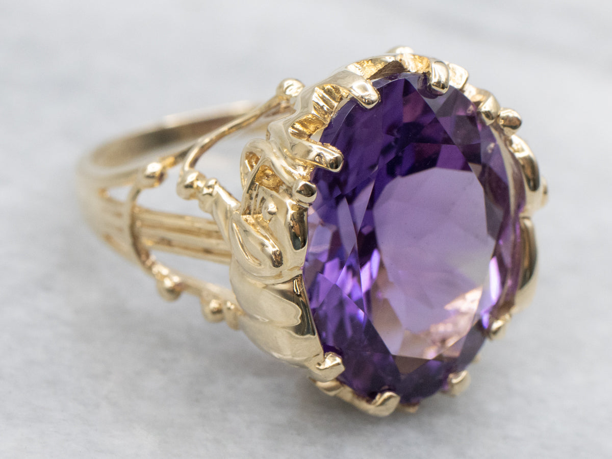 Amethyst Cocktail Ring in Golden Elephant Setting