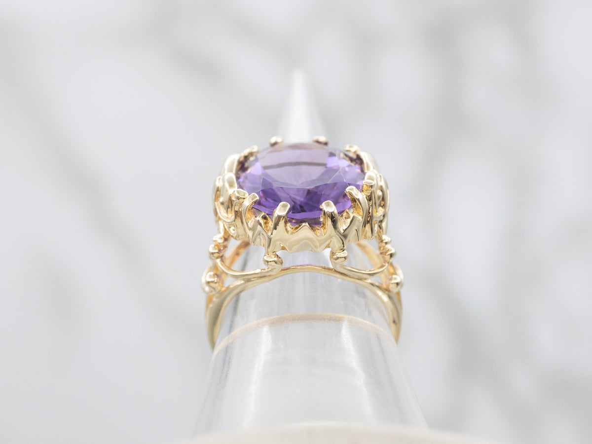 Amethyst Cocktail Ring in Golden Elephant Setting
