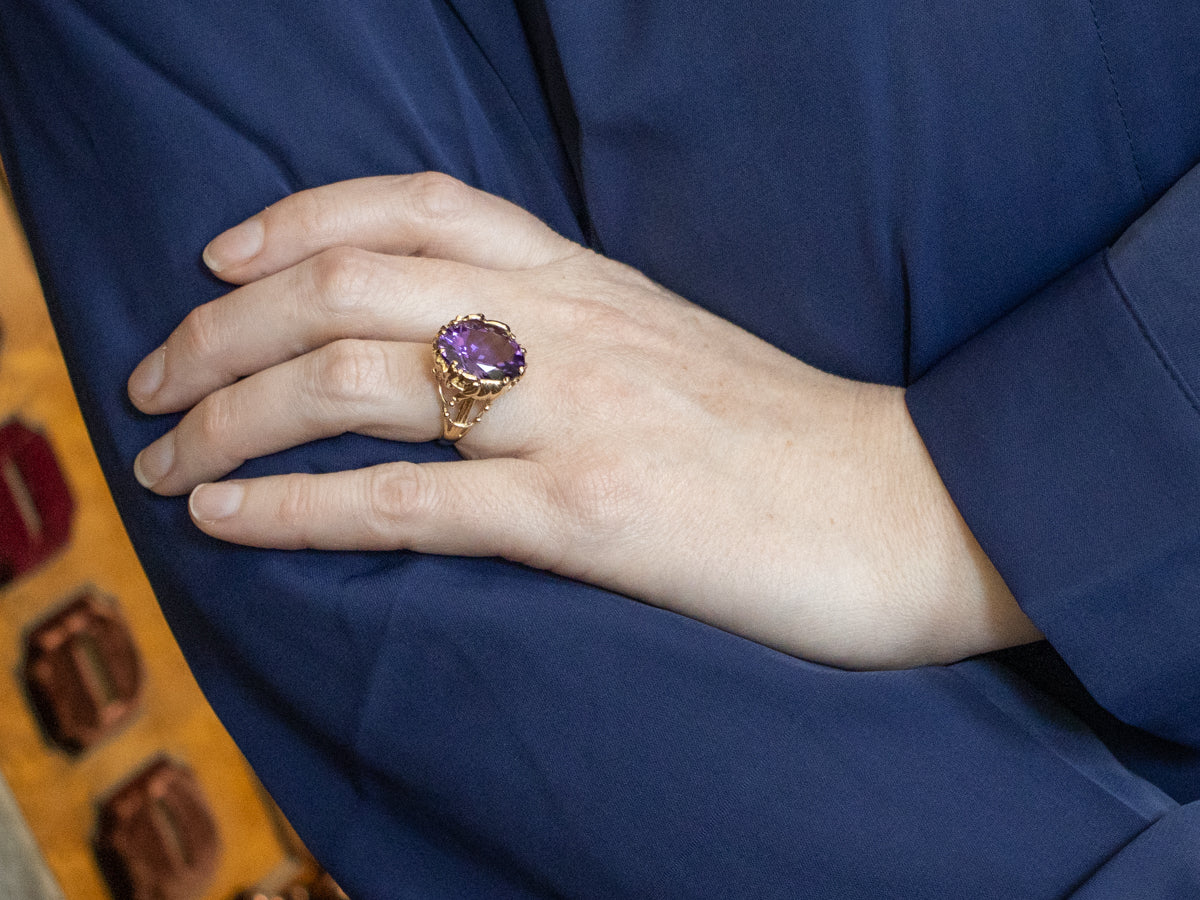 Amethyst Cocktail Ring in Golden Elephant Setting
