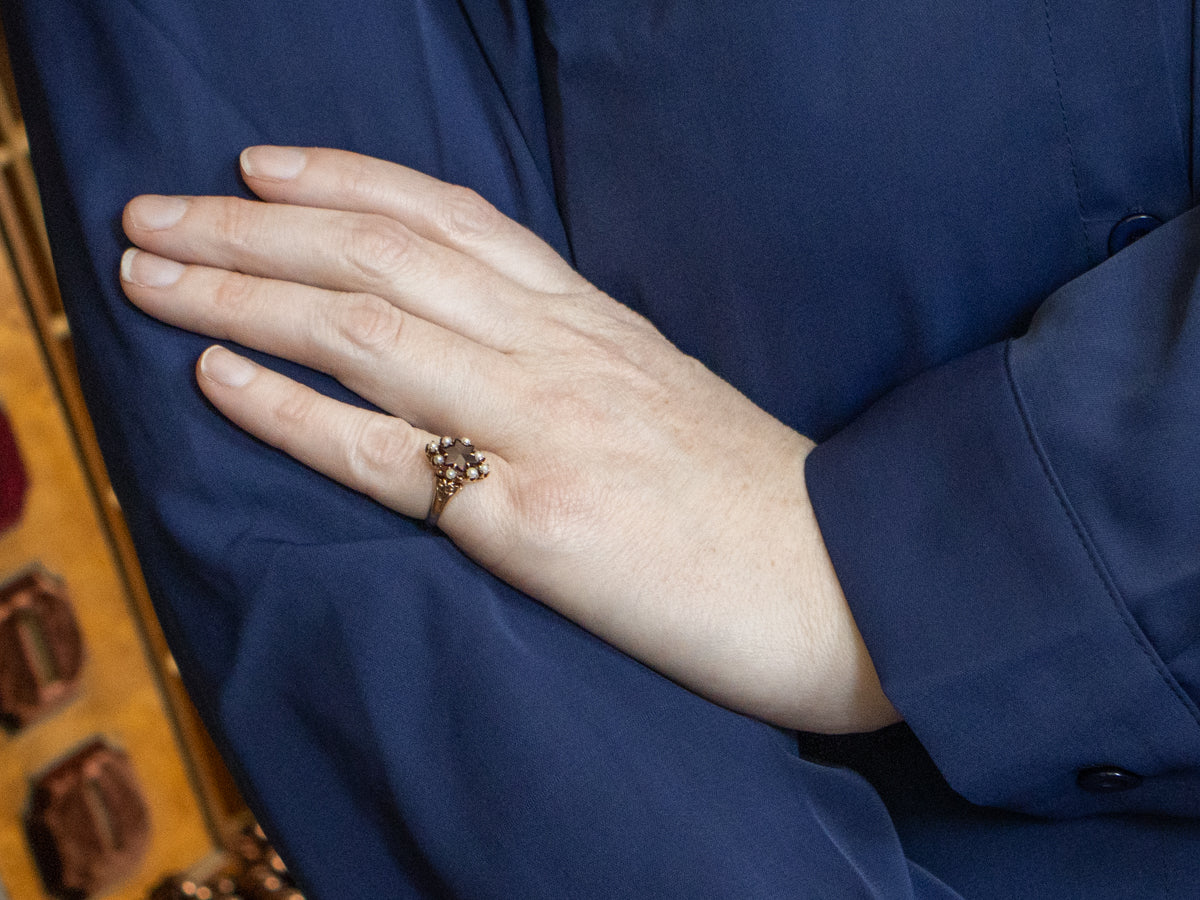 Victorian Rose Gold Star-Cut Garnet and Seed Pearl Ring