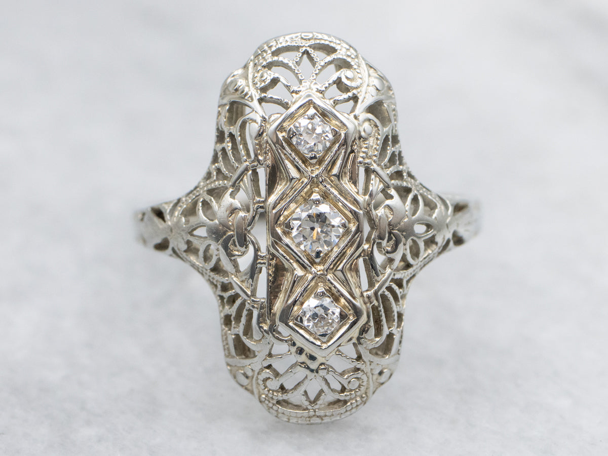 Art Deco Old Mine Cut Diamond Dinner Ring