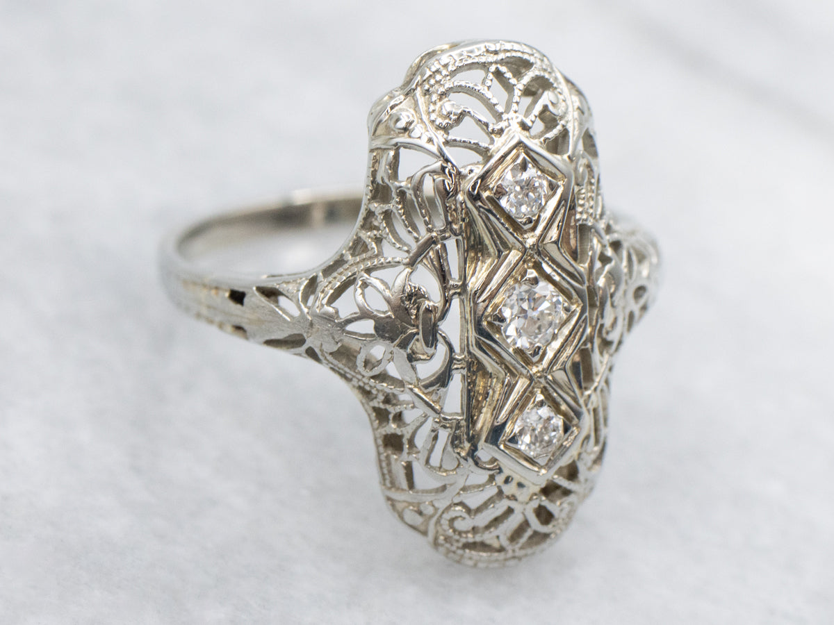 Art Deco Old Mine Cut Diamond Dinner Ring