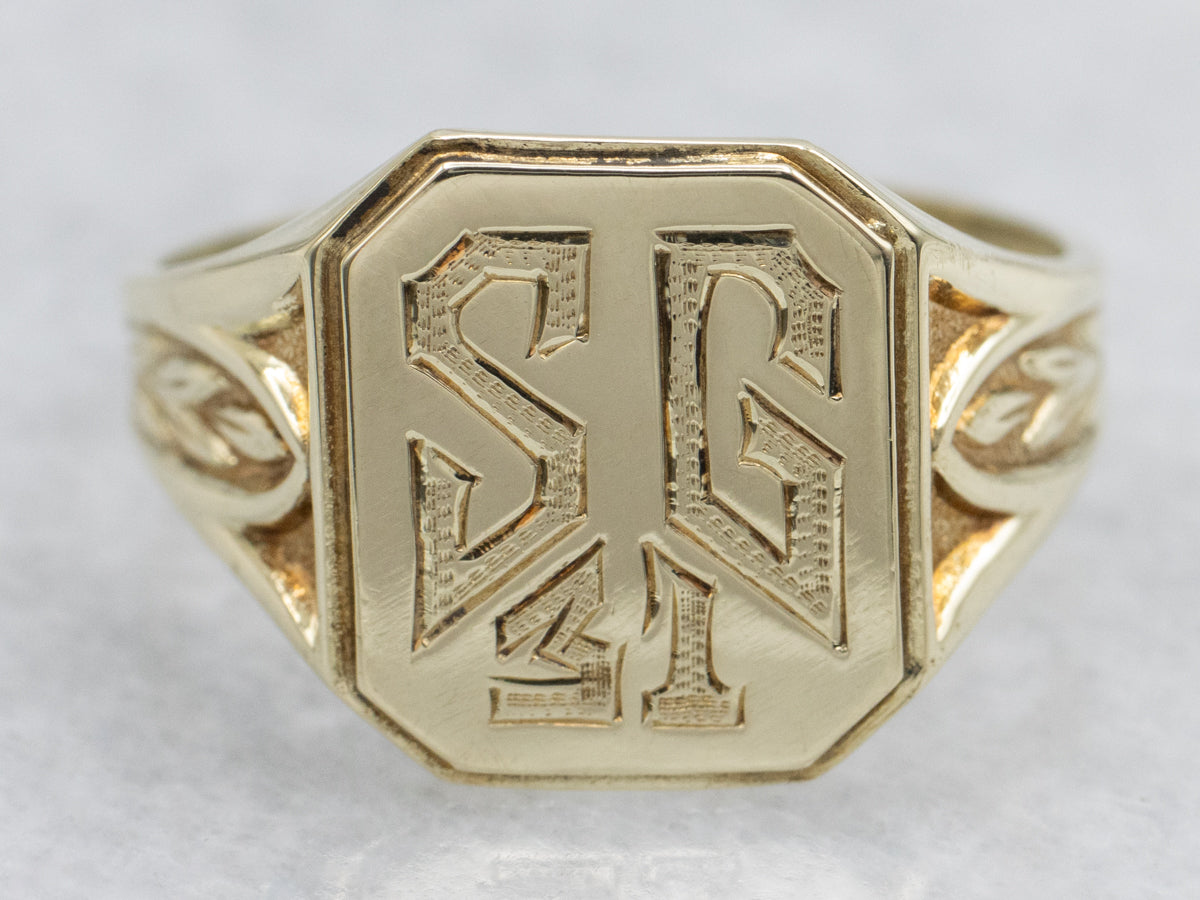 1931 Green Gold "SG" Monogrammed Signet Ring