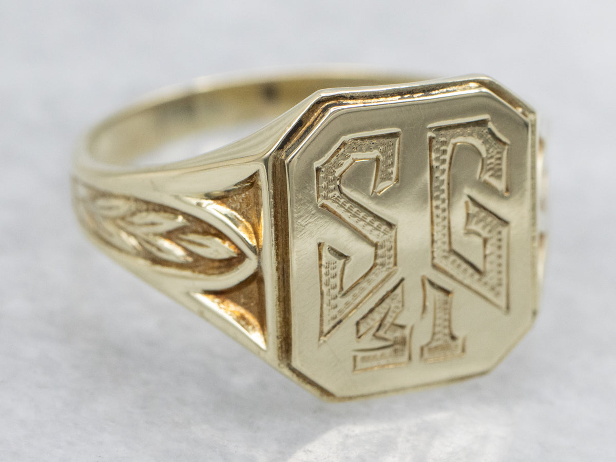 1931 Green Gold "SG" Monogrammed Signet Ring