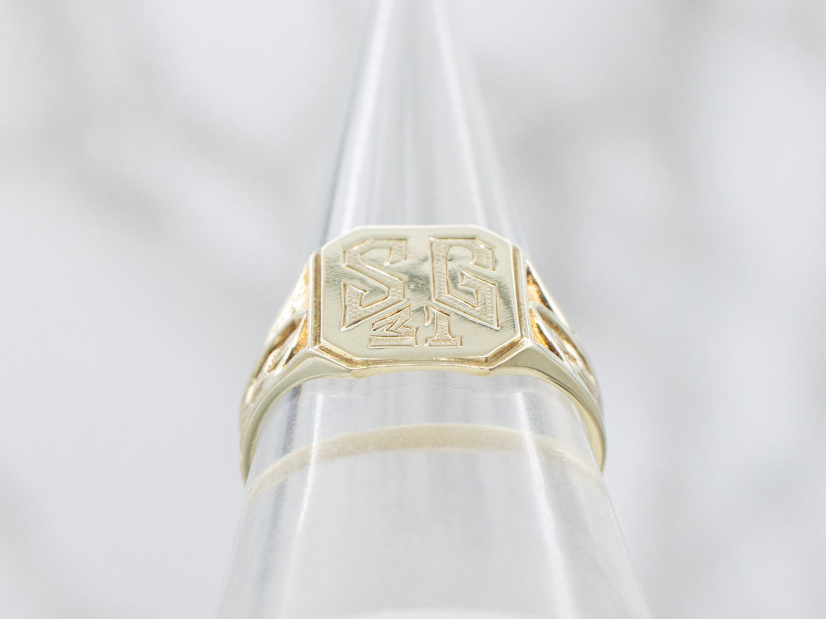 1931 Green Gold "SG" Monogrammed Signet Ring