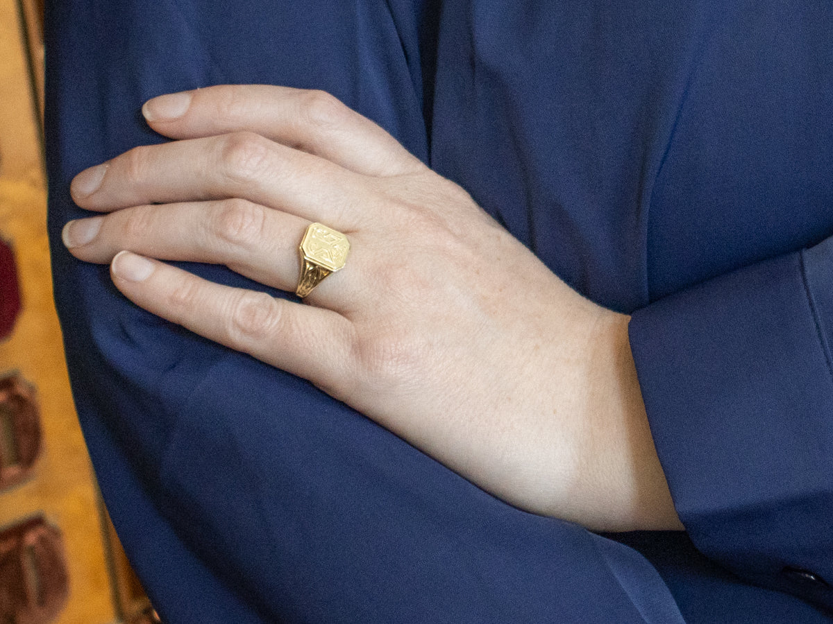 1931 Green Gold "SG" Monogrammed Signet Ring