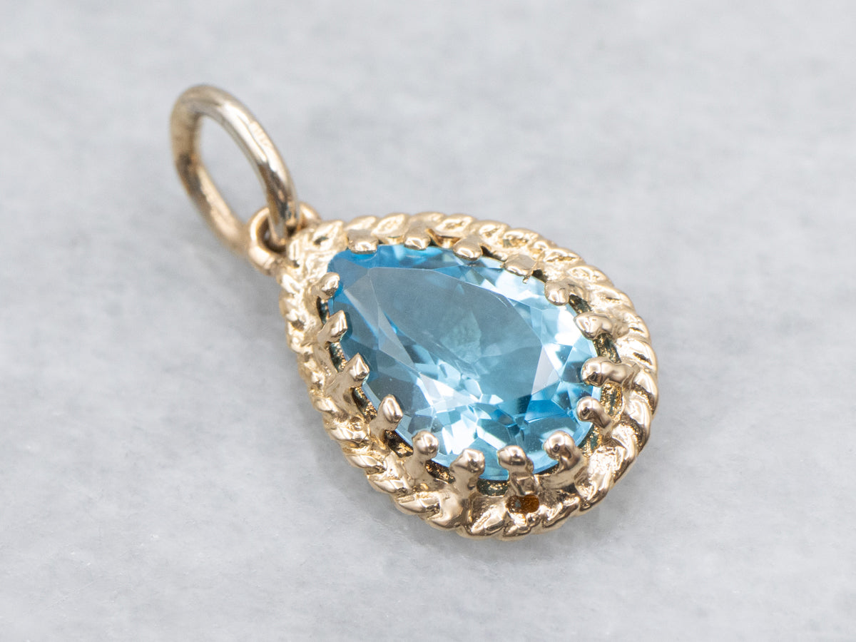 Teardrop Gold Blue Topaz Gemstone Pendant