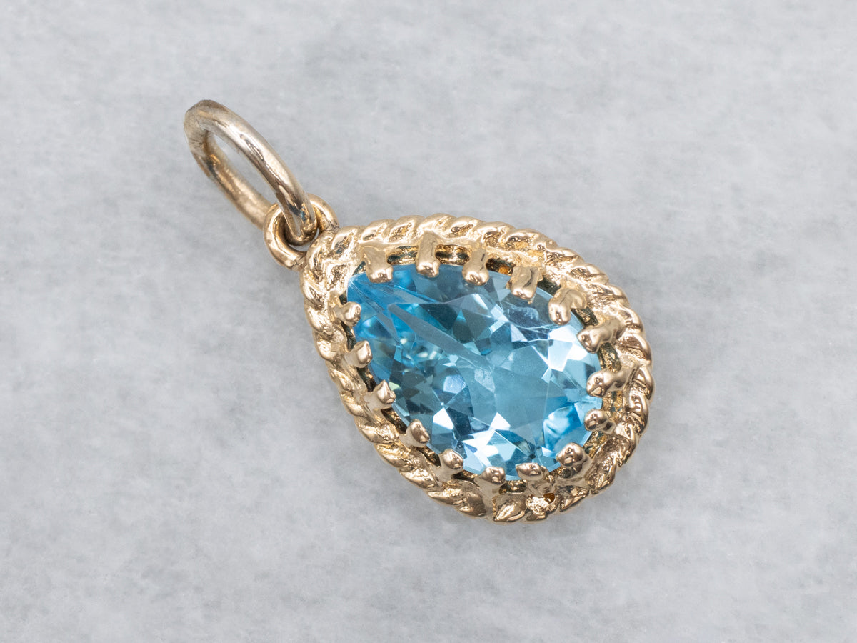 Teardrop Gold Blue Topaz Gemstone Pendant