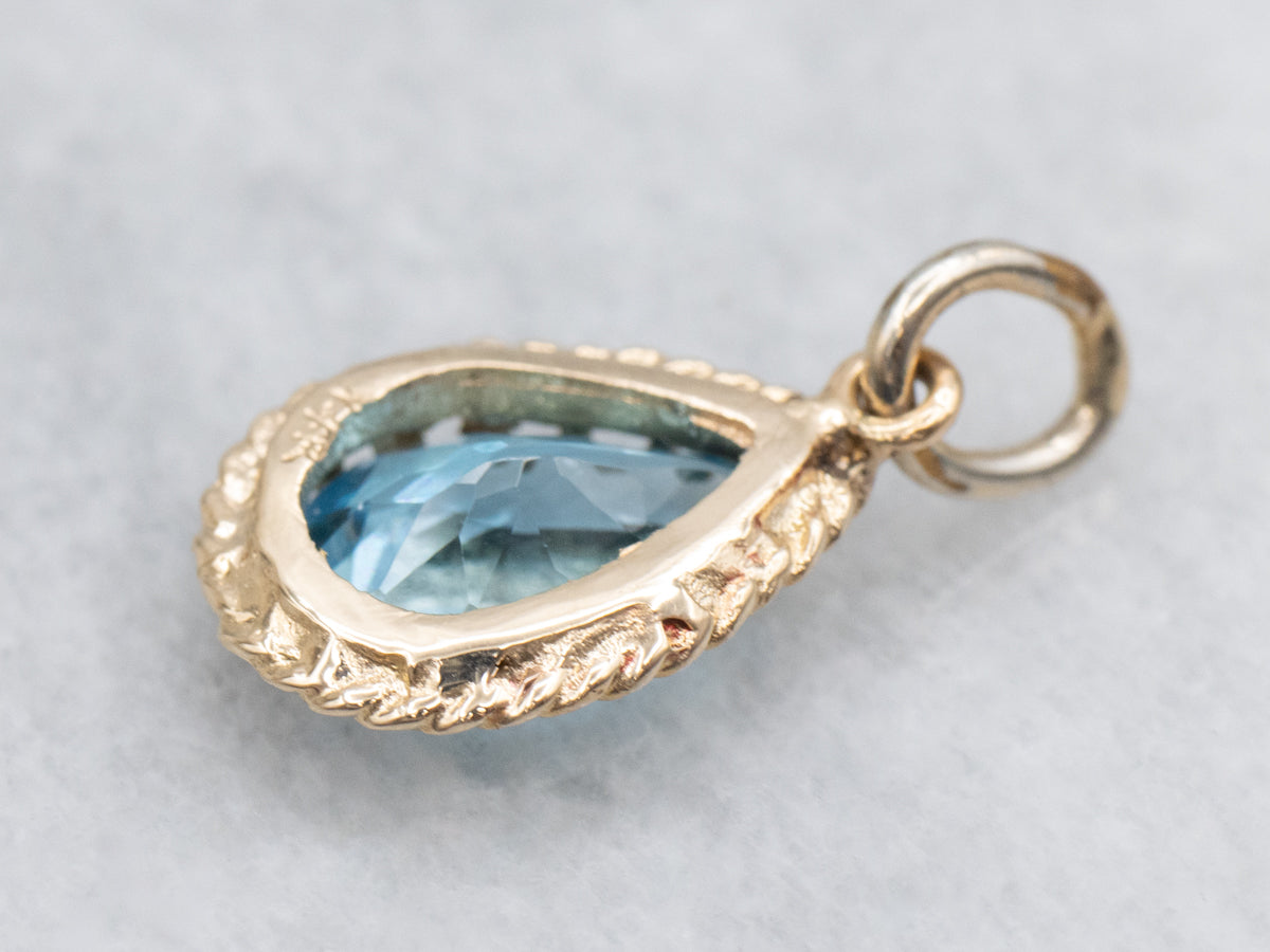Teardrop Gold Blue Topaz Gemstone Pendant