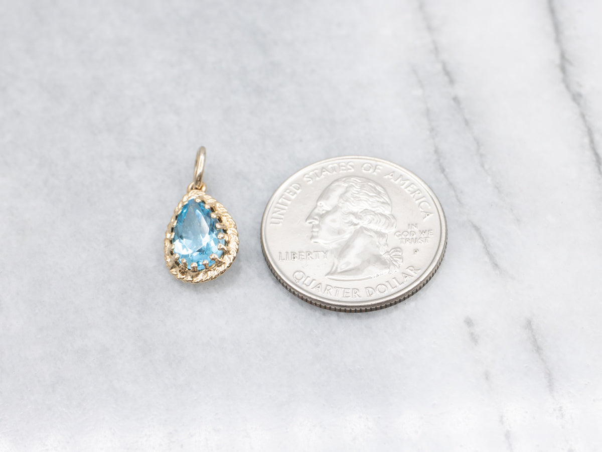 Teardrop Gold Blue Topaz Gemstone Pendant