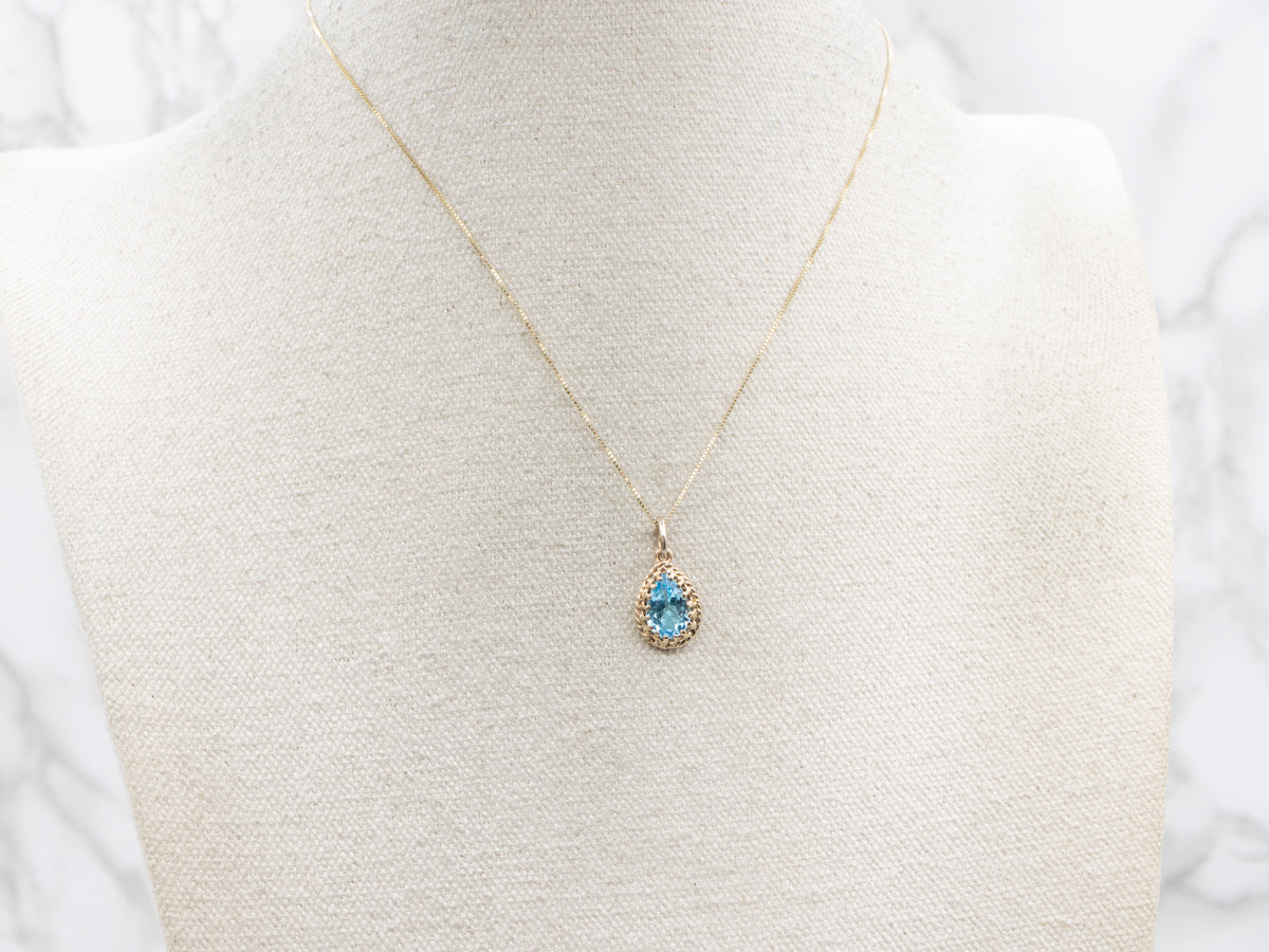 Teardrop Gold Blue Topaz Gemstone Pendant