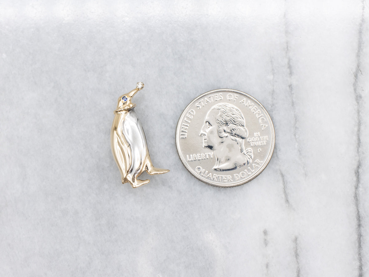 Emperor Penguin Pin with Sapphire and Diamond Accents