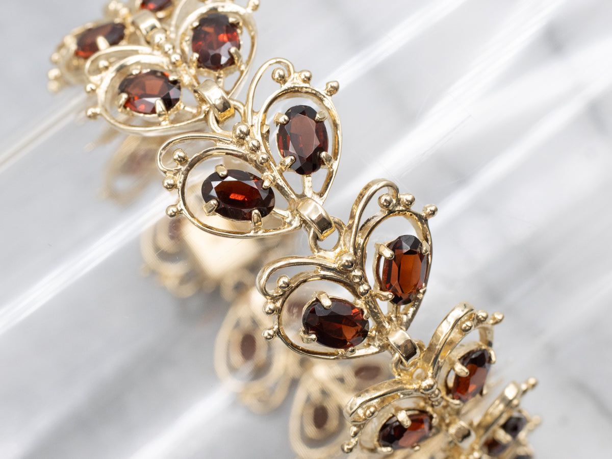 Looping Gold and Garnet Butterfly Link Bracelet