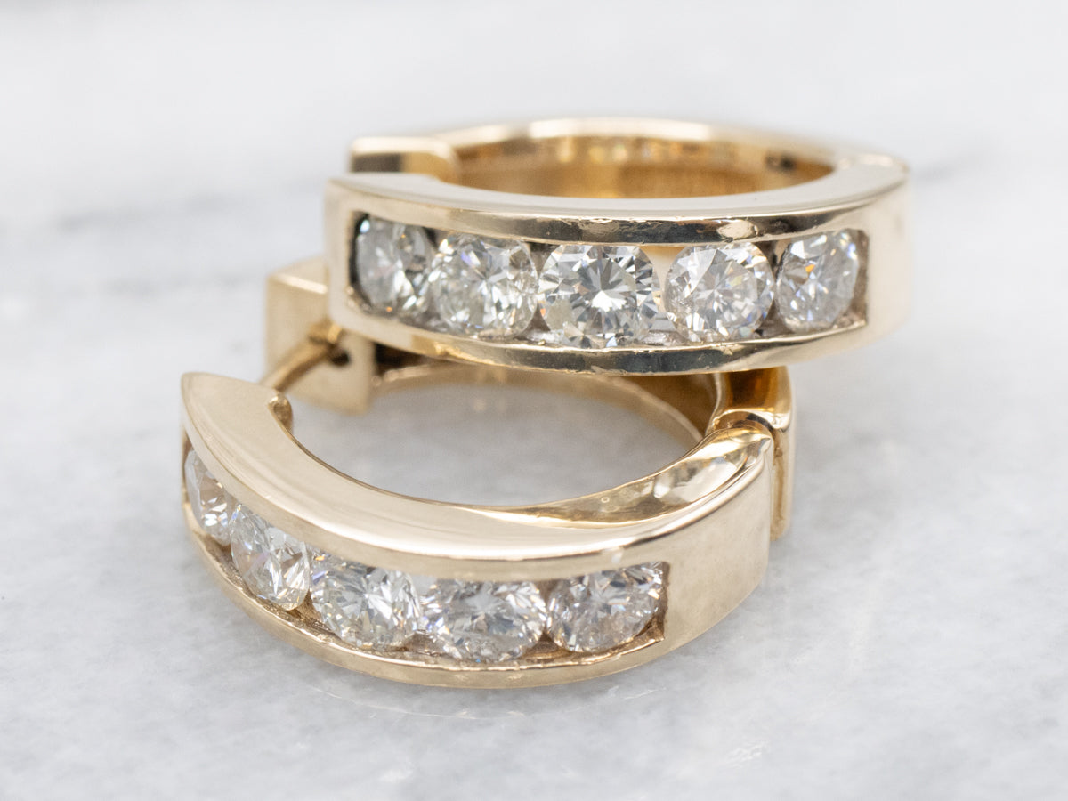 Yellow Gold Channel Set Diamond Hoop Earrings