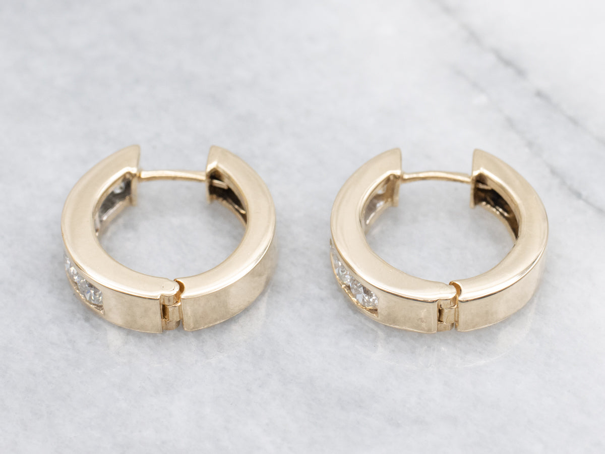 Yellow Gold Channel Set Diamond Hoop Earrings