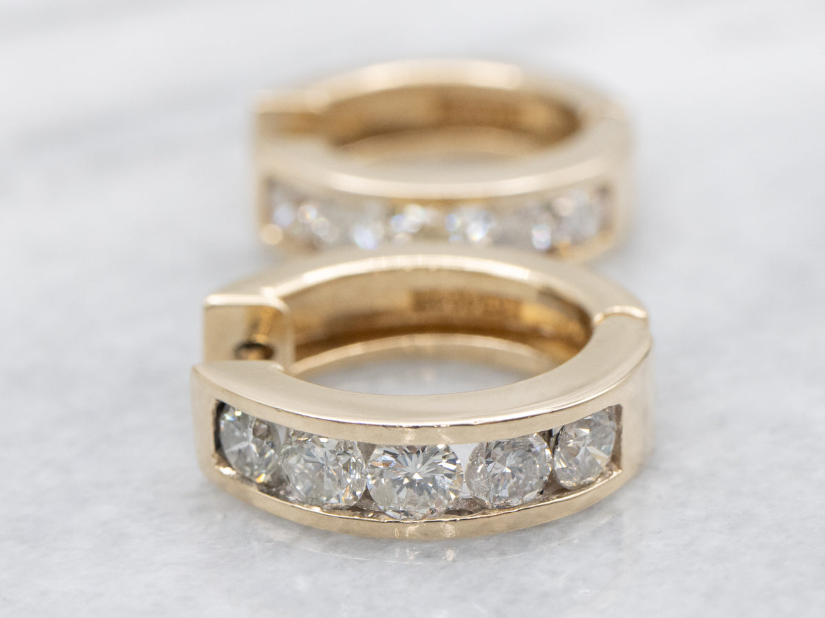 Yellow Gold Channel Set Diamond Hoop Earrings