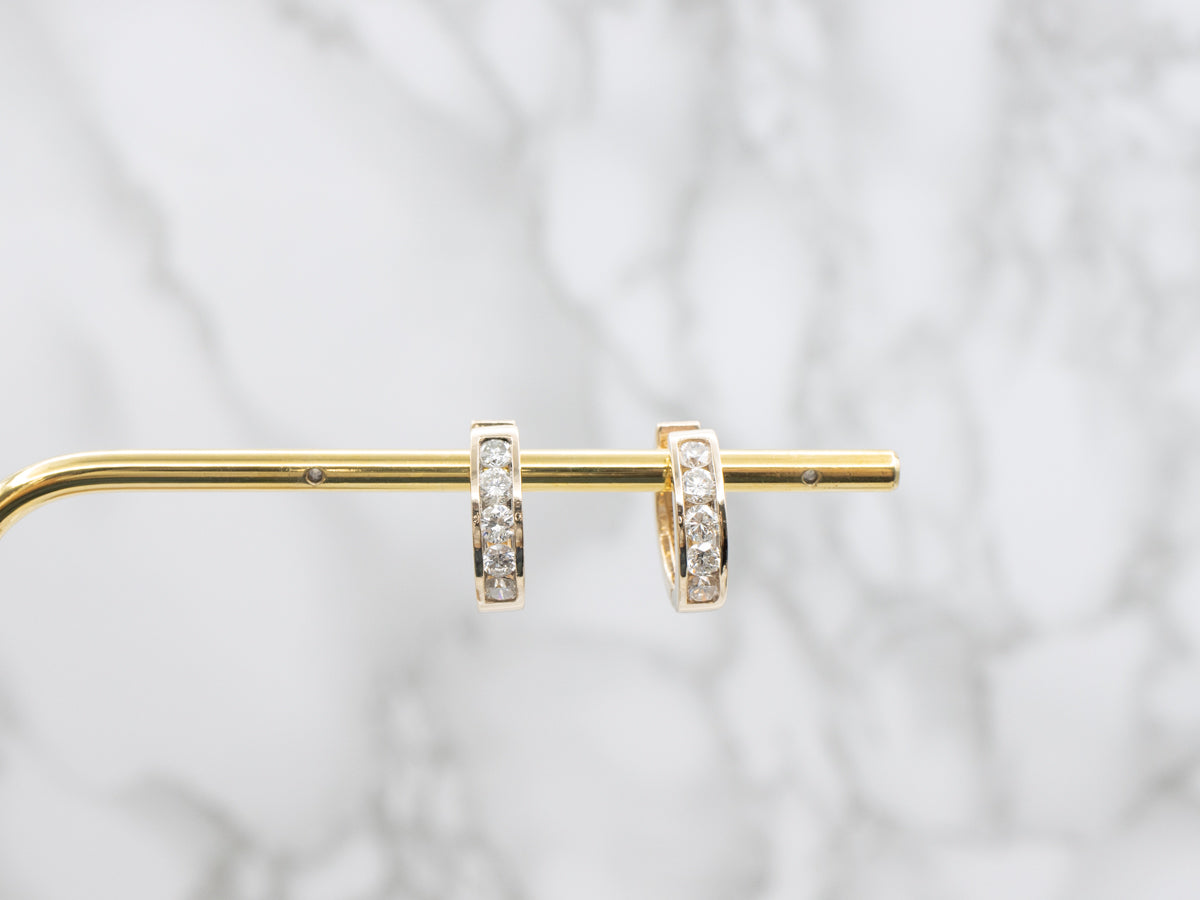 Yellow Gold Channel Set Diamond Hoop Earrings