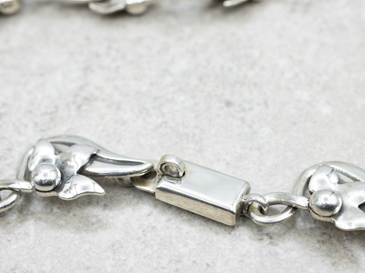 Sterling Silver Taxco Floral Link Chocker Necklace