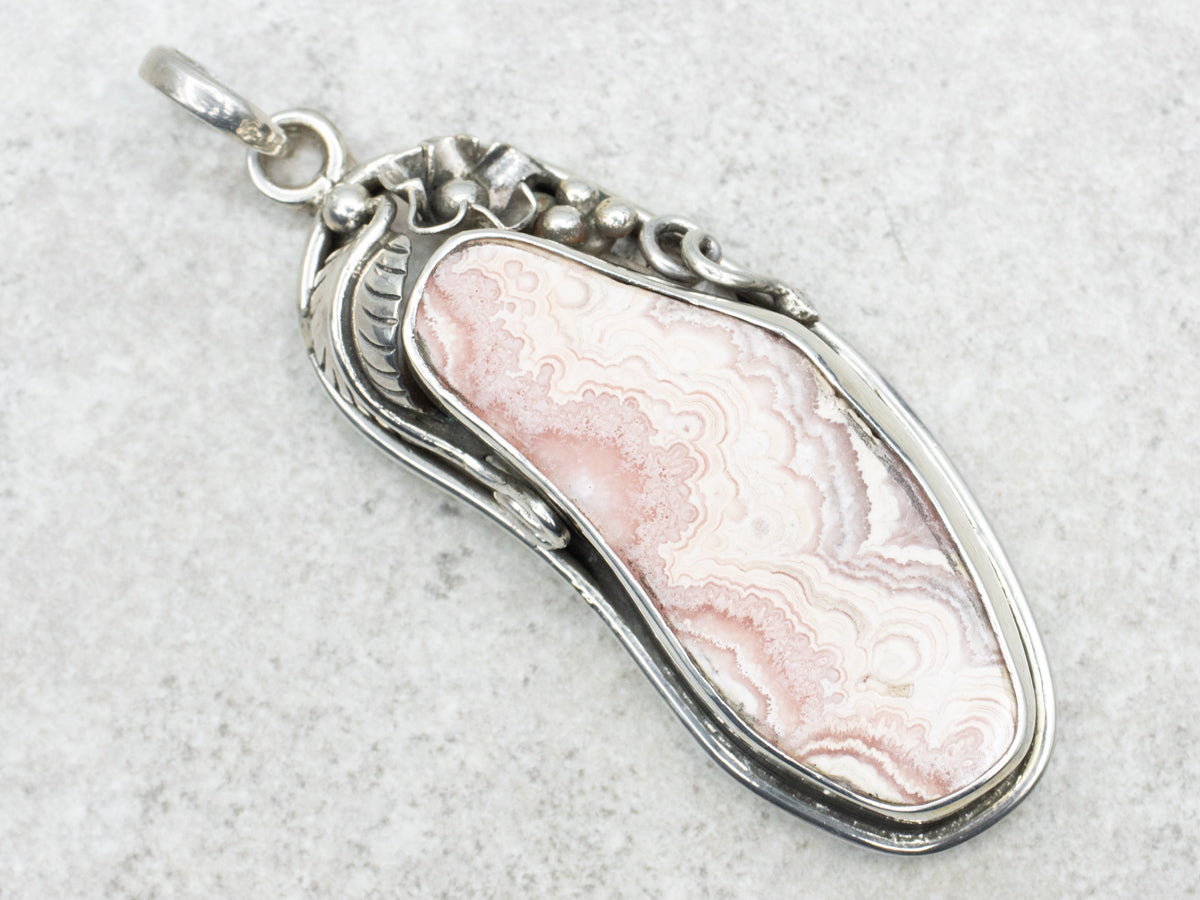 Sterling Silver Rhodochrosite Botanical Statement Pendant
