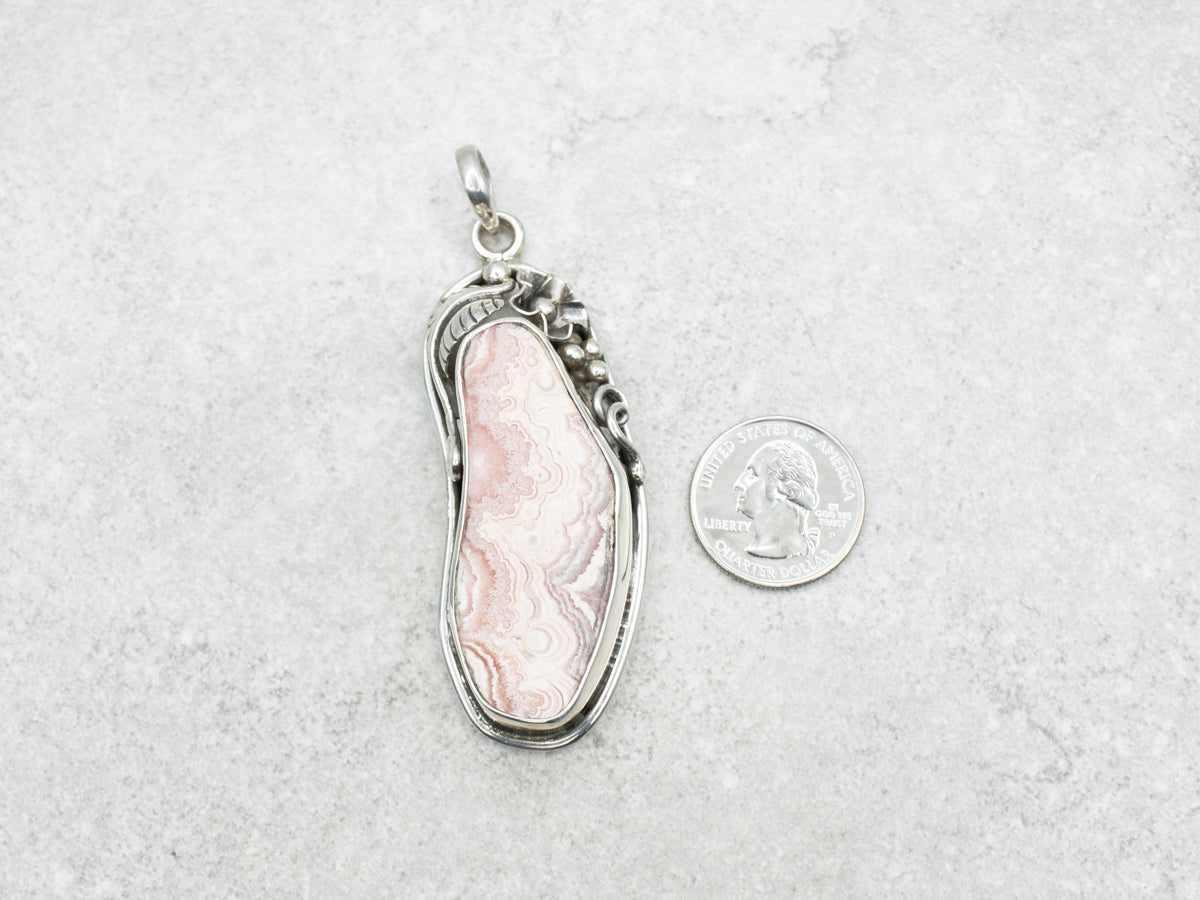 Sterling Silver Rhodochrosite Botanical Statement Pendant