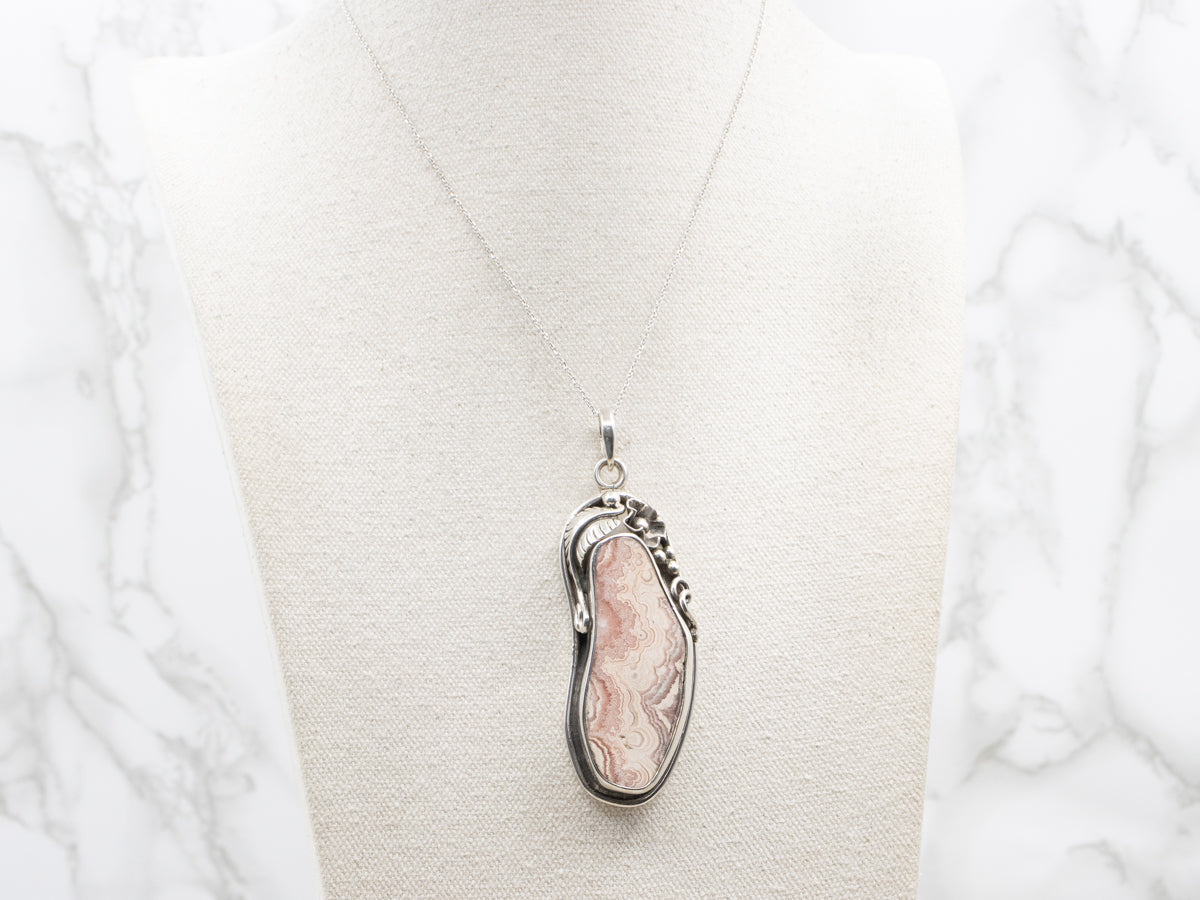 Sterling Silver Rhodochrosite Botanical Statement Pendant