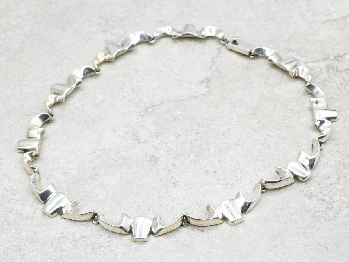 Modernist Mexican Sterling Silver Chocker Chain