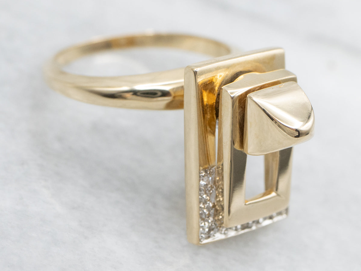 Kinetic Diamond and Yellow Gold Ring