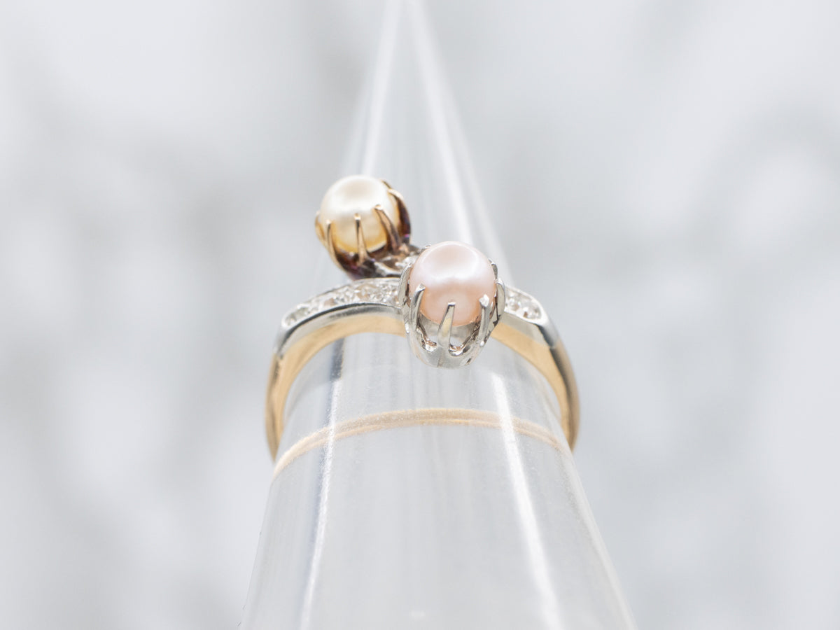 Vintage Pink and Champagne Pearl Diamond Bypass Ring