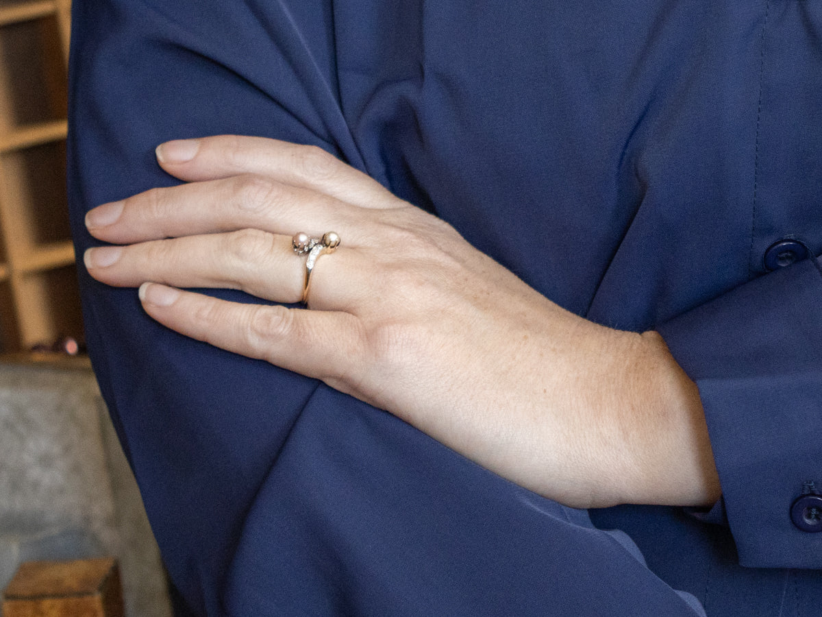 Vintage Pink and Champagne Pearl Diamond Bypass Ring