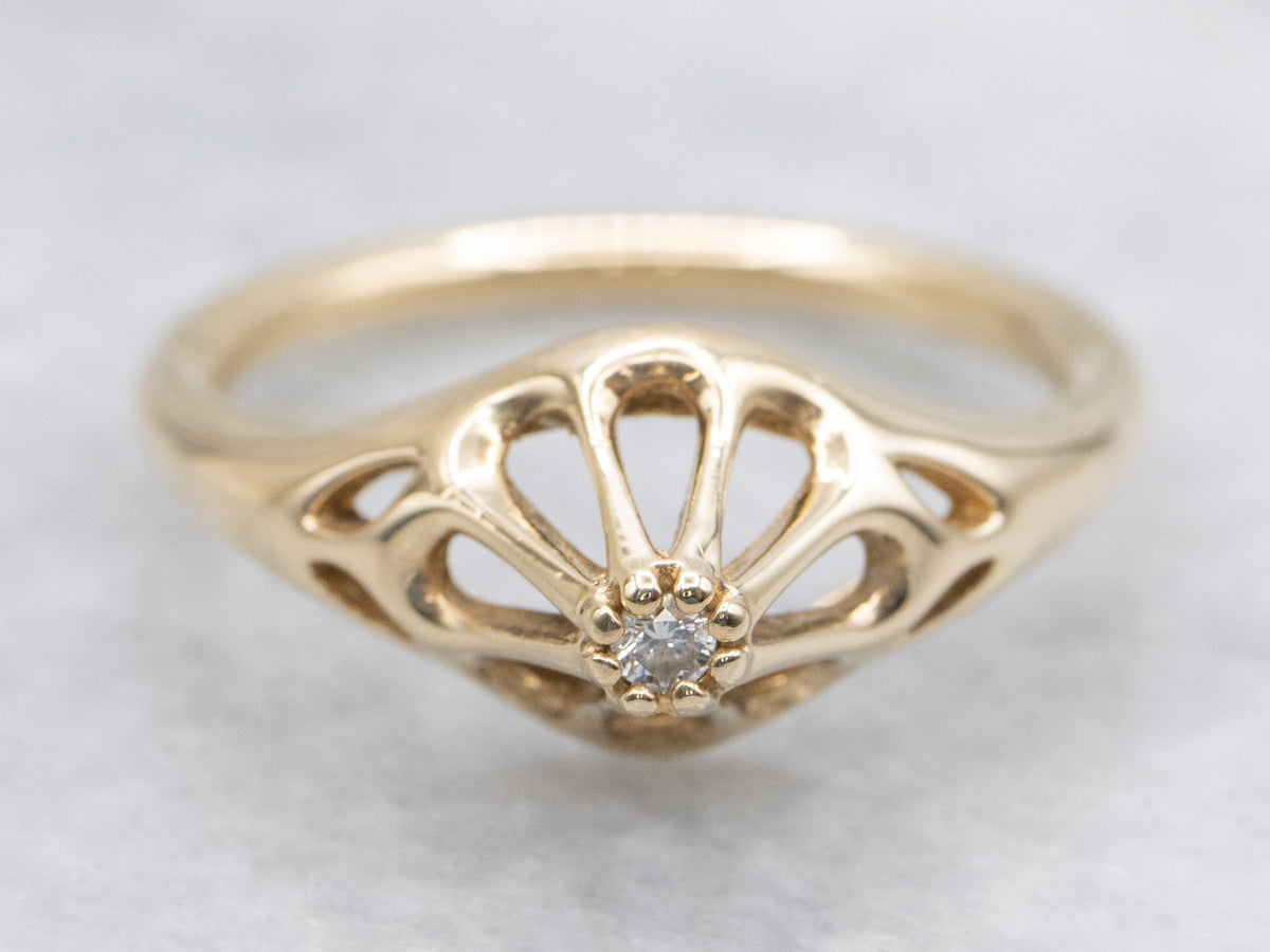 Polished Gold and Diamond Solitaire Ring