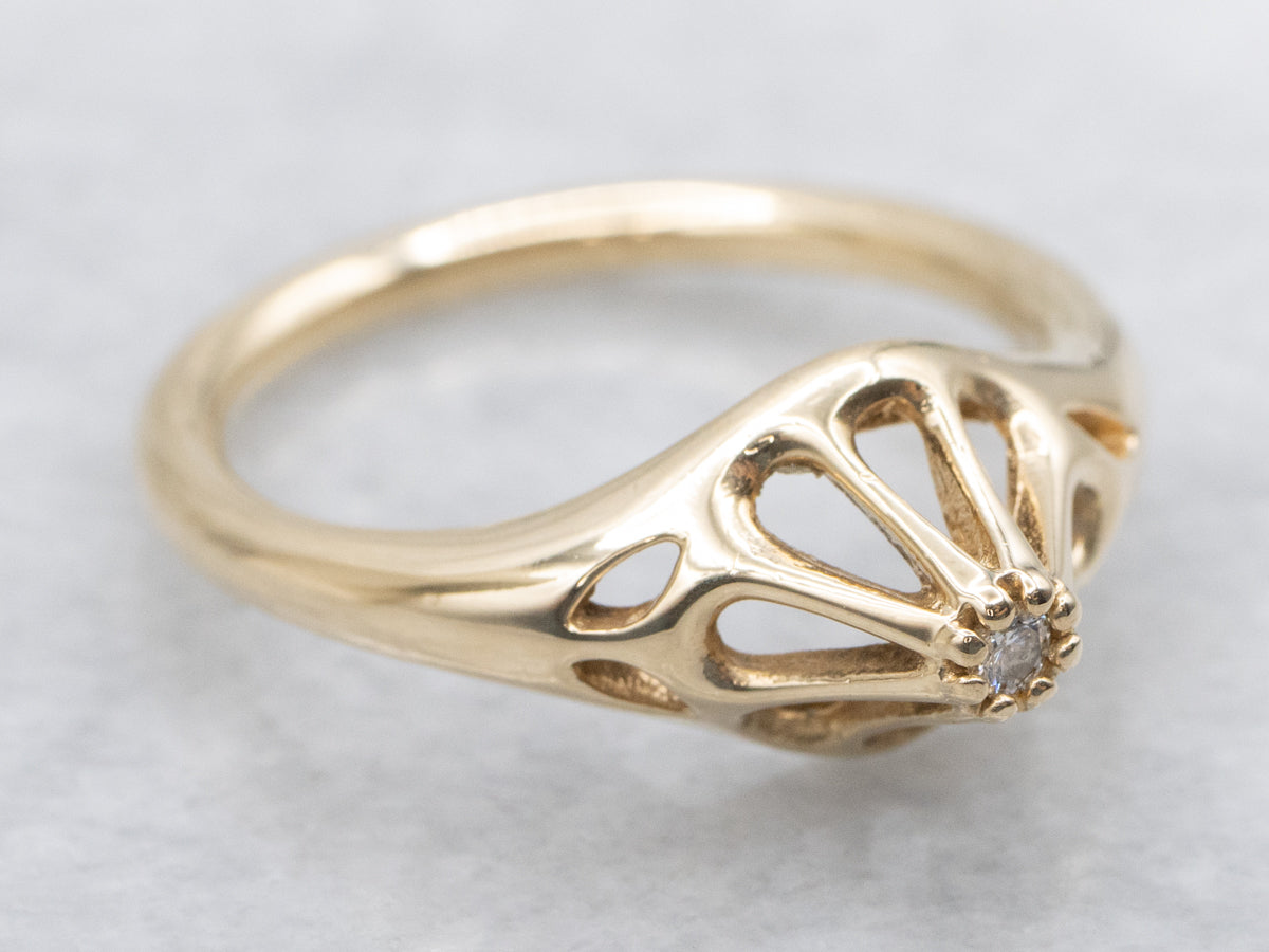 Polished Gold and Diamond Solitaire Ring