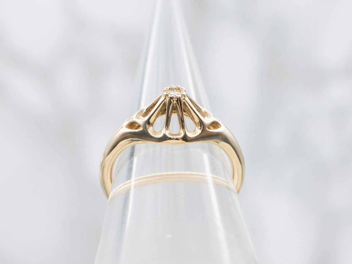 Polished Gold and Diamond Solitaire Ring
