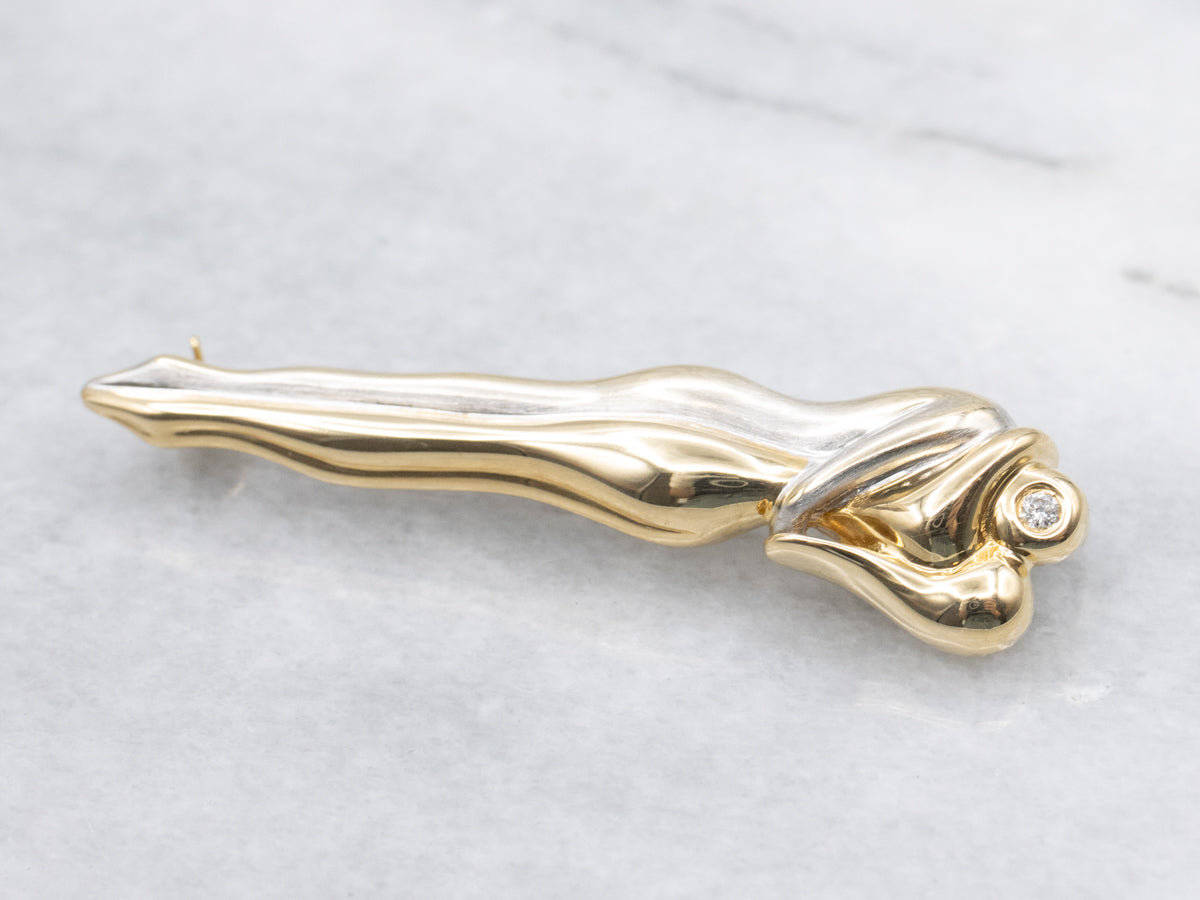 Modernist Two Tone Gold and Diamond Embrace Brooch or Pendant