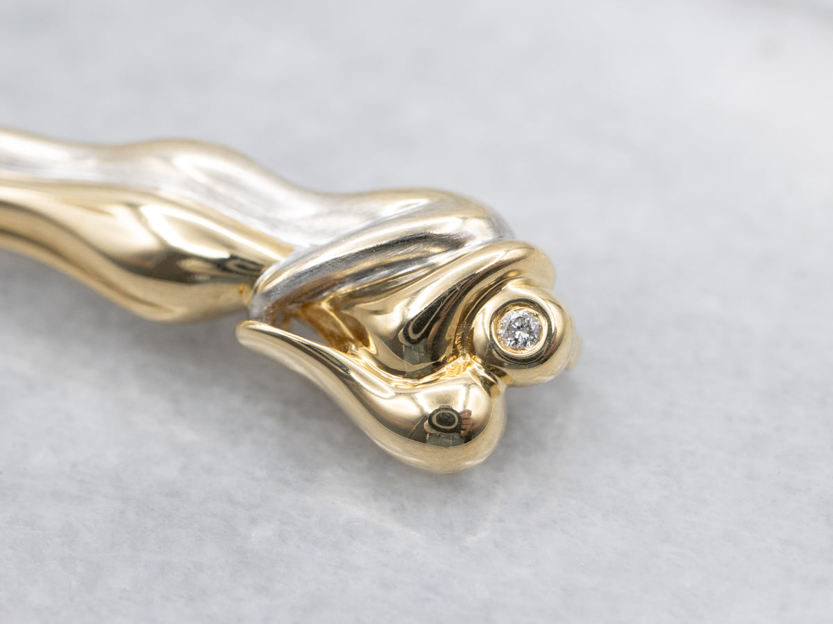 Modernist Two Tone Gold and Diamond Embrace Brooch or Pendant