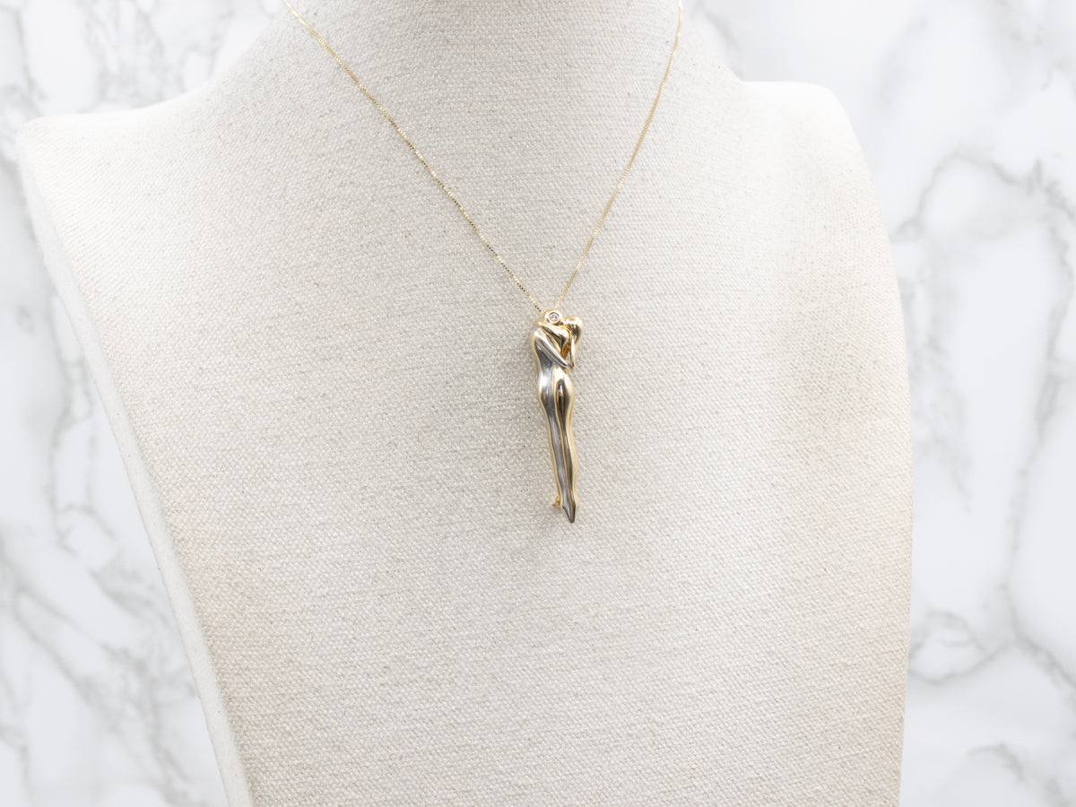 Modernist Two Tone Gold and Diamond Embrace Brooch or Pendant