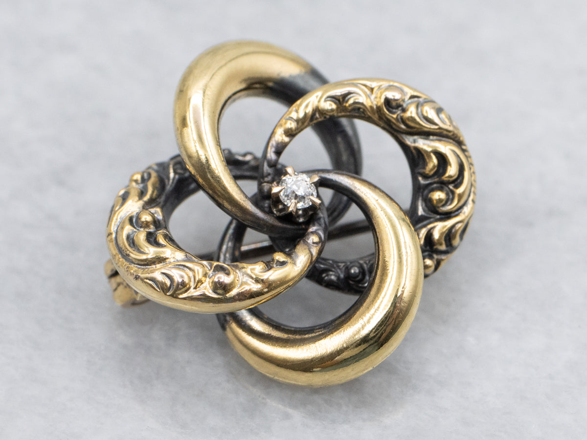 Victorian Gold and Old Mine Cut Diamond Lover's Knot Brooch