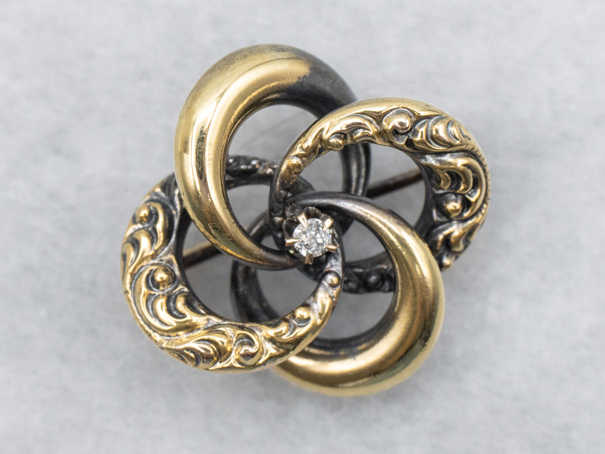 Victorian Gold and Old Mine Cut Diamond Lover's Knot Brooch