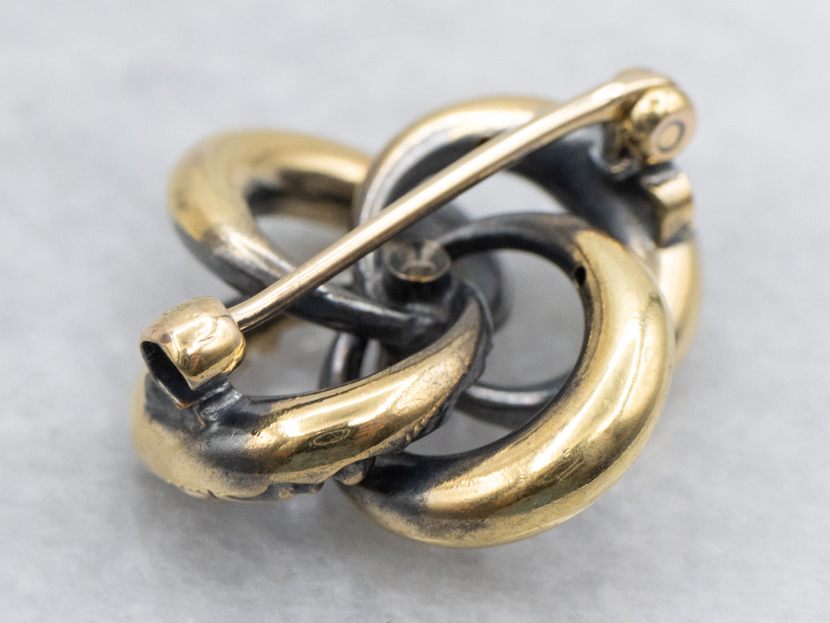 Victorian Gold and Old Mine Cut Diamond Lover's Knot Brooch