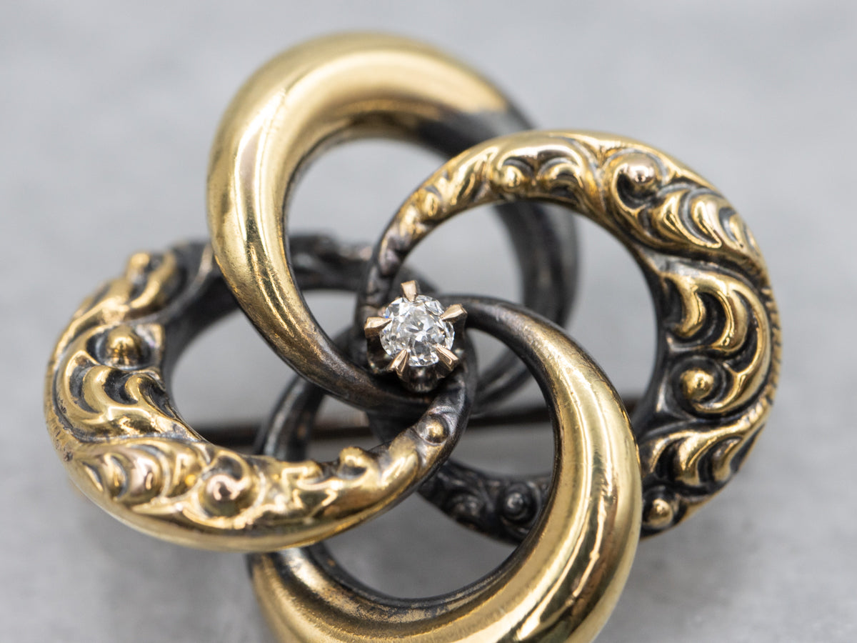 Victorian Gold and Old Mine Cut Diamond Lover's Knot Brooch