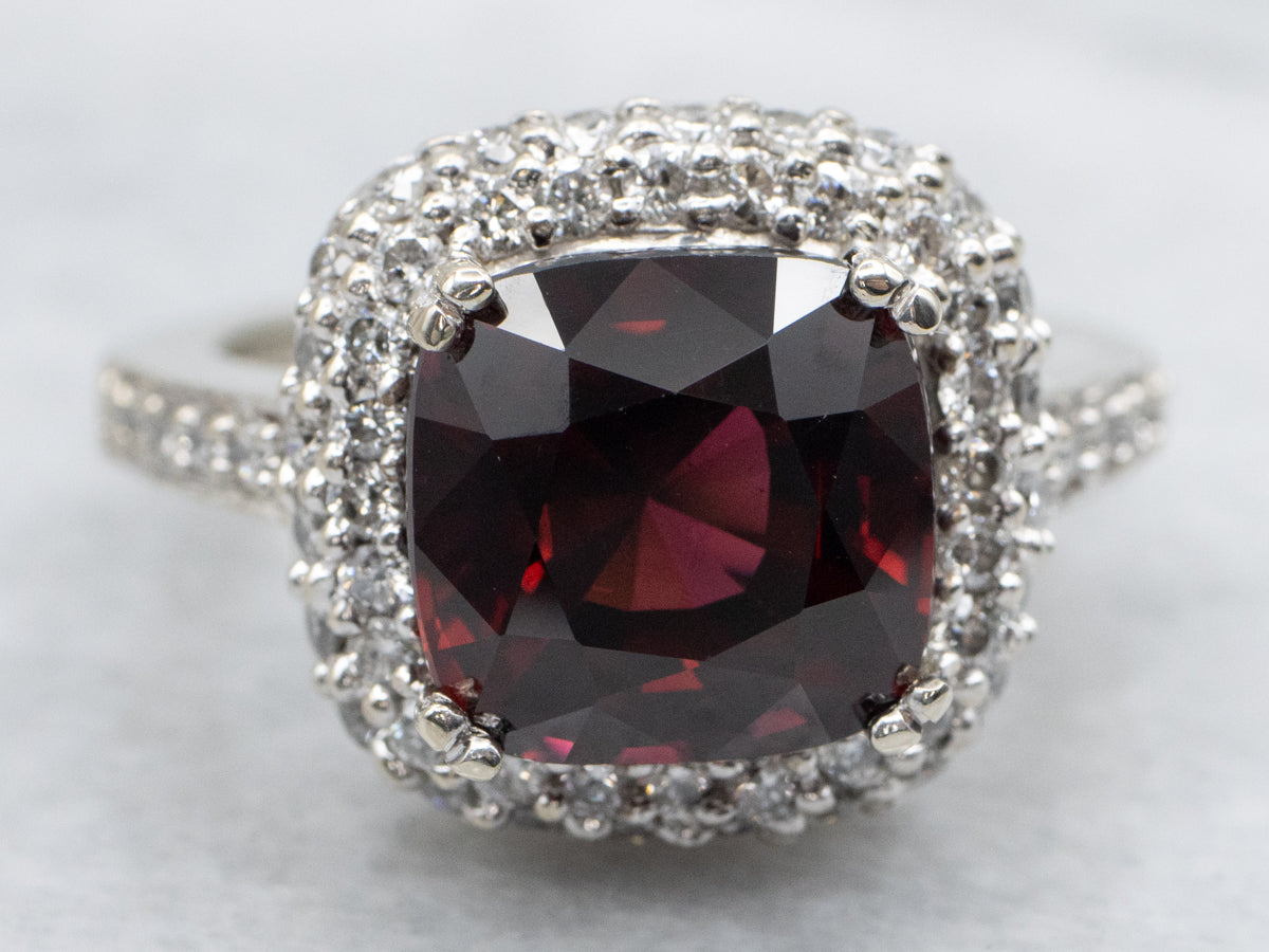 Garnet and Diamond Modern Halo Ring