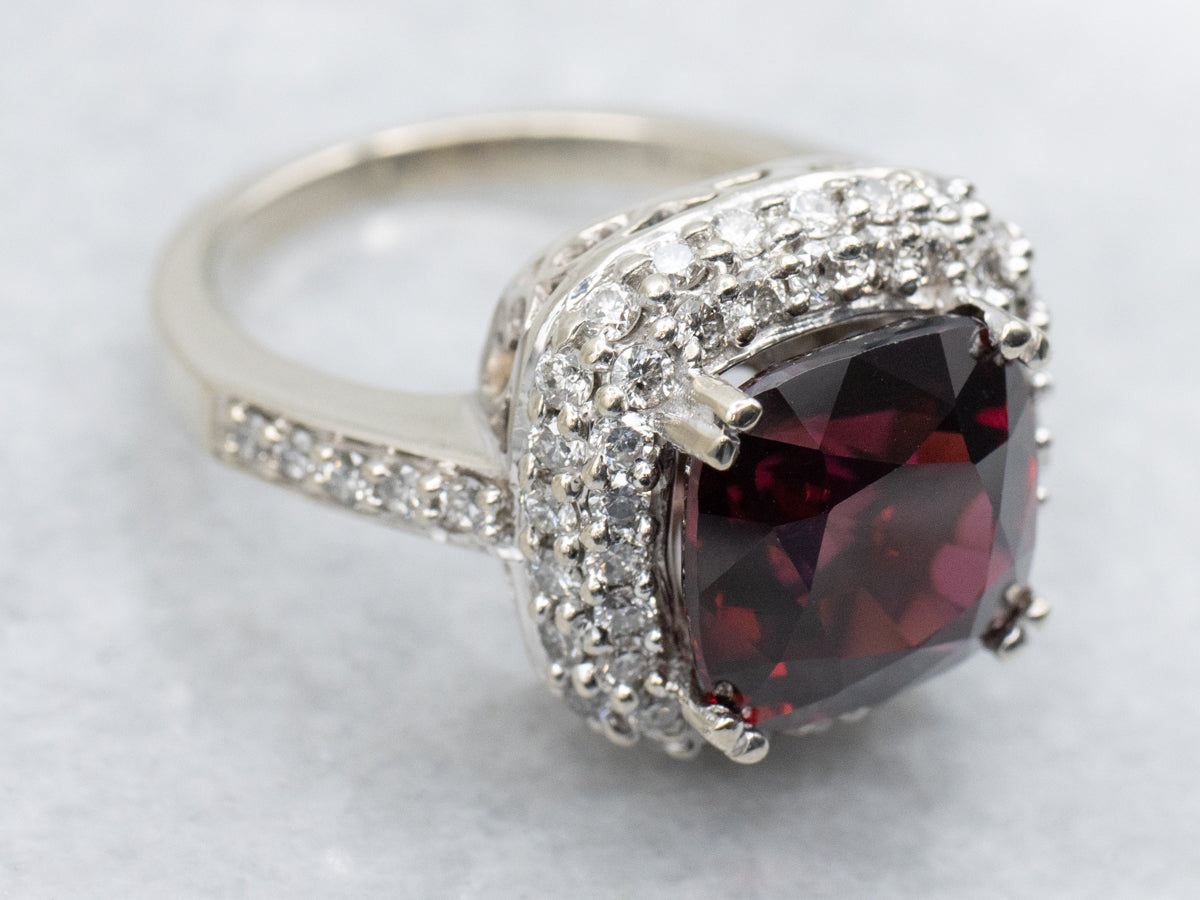 Garnet and Diamond Modern Halo Ring