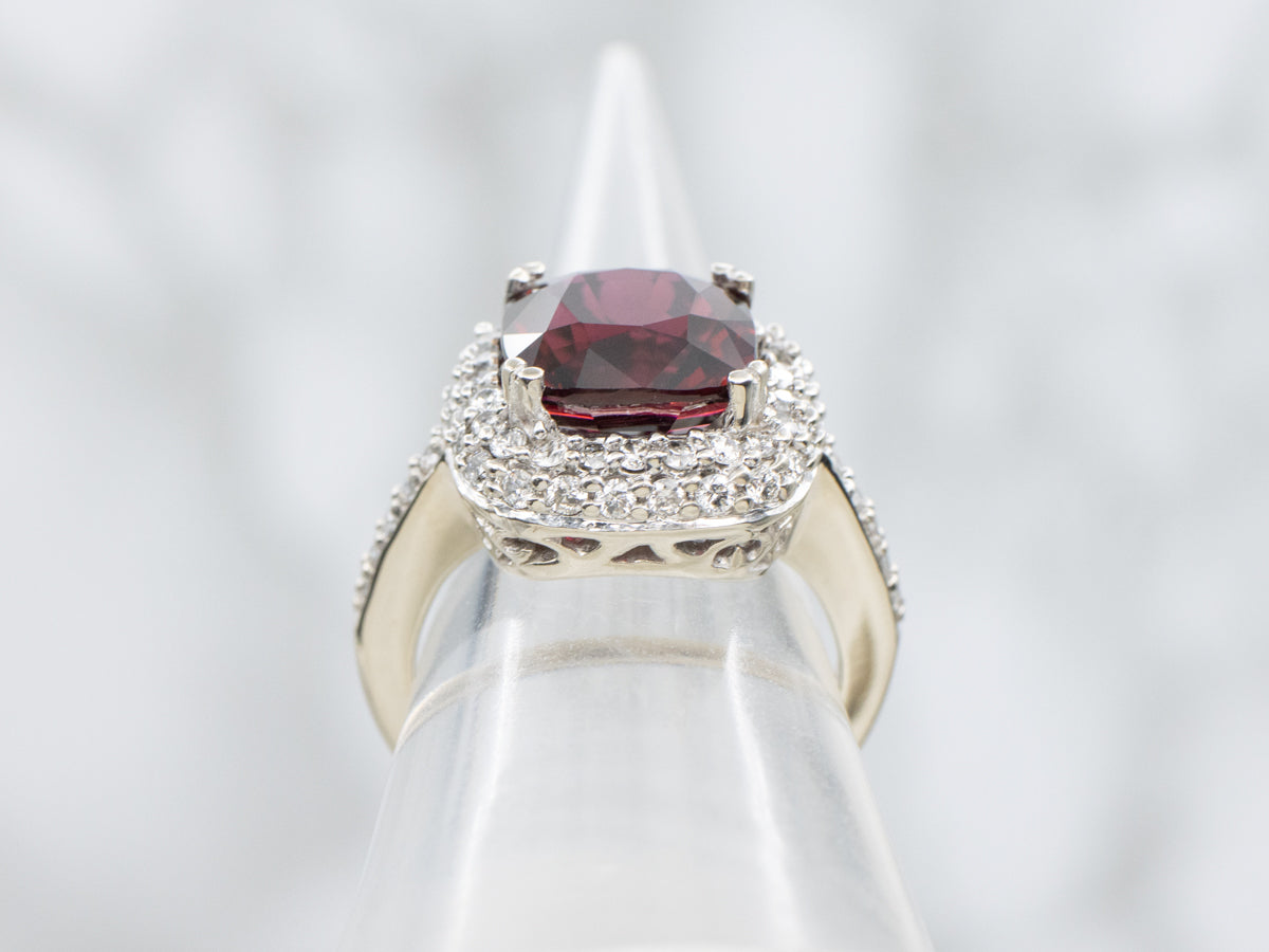 Garnet and Diamond Modern Halo Ring