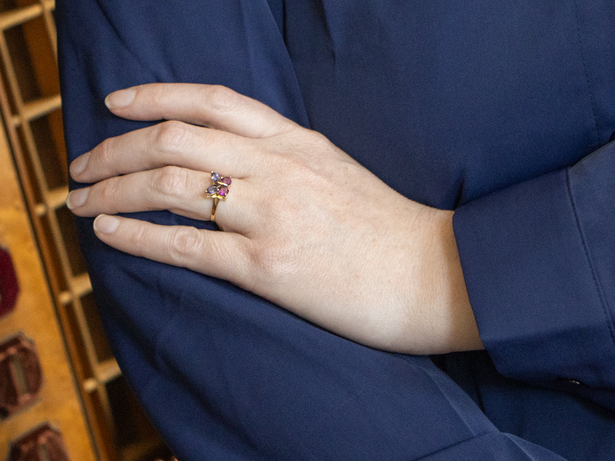 Iolite Rhodolite Garnet and Gold Butterfly Ring