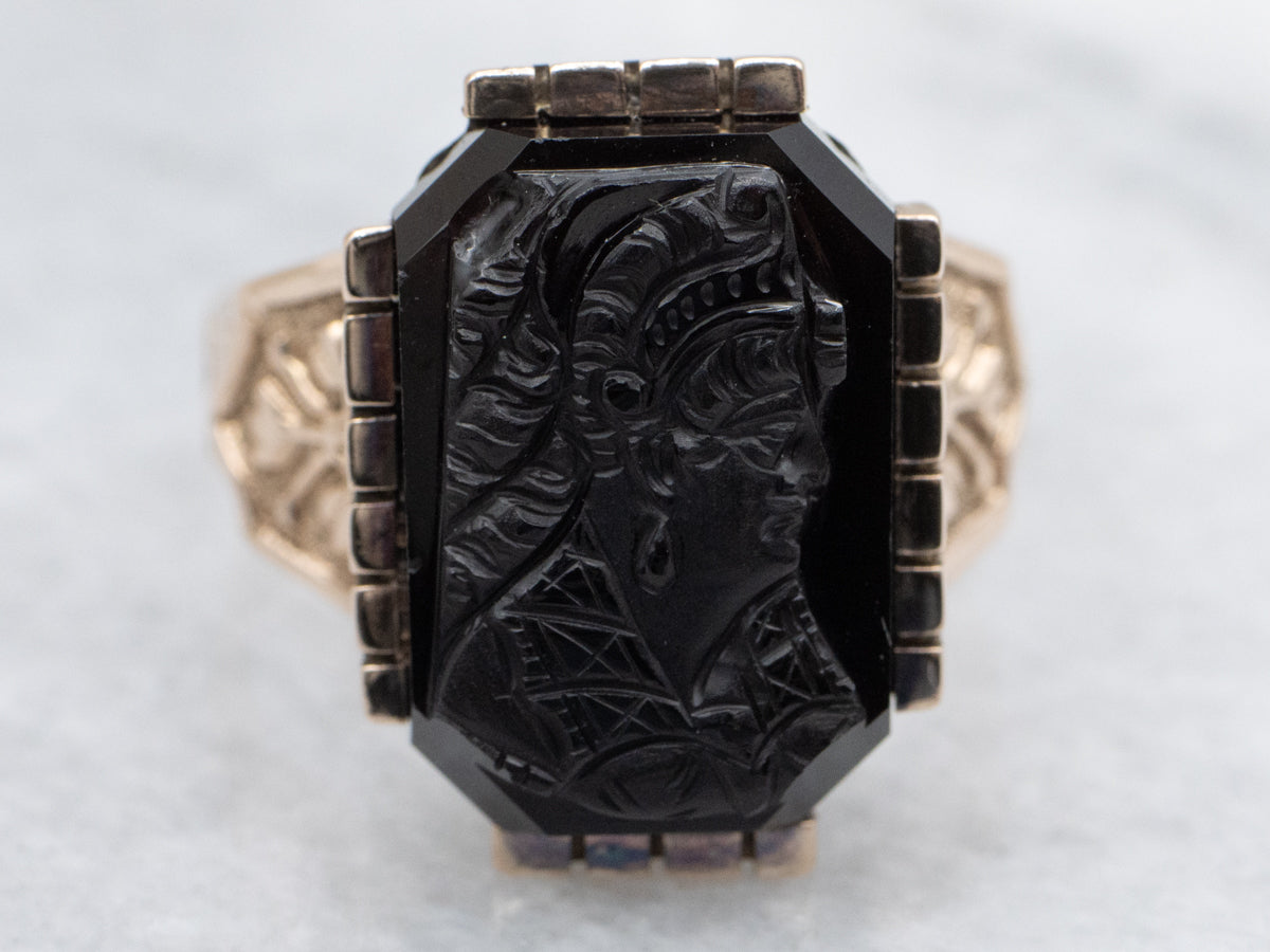 Victorian Gothic Black Onyx Cameo Ring