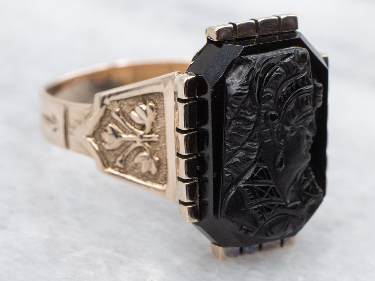 Victorian Gothic Black Onyx Cameo Ring