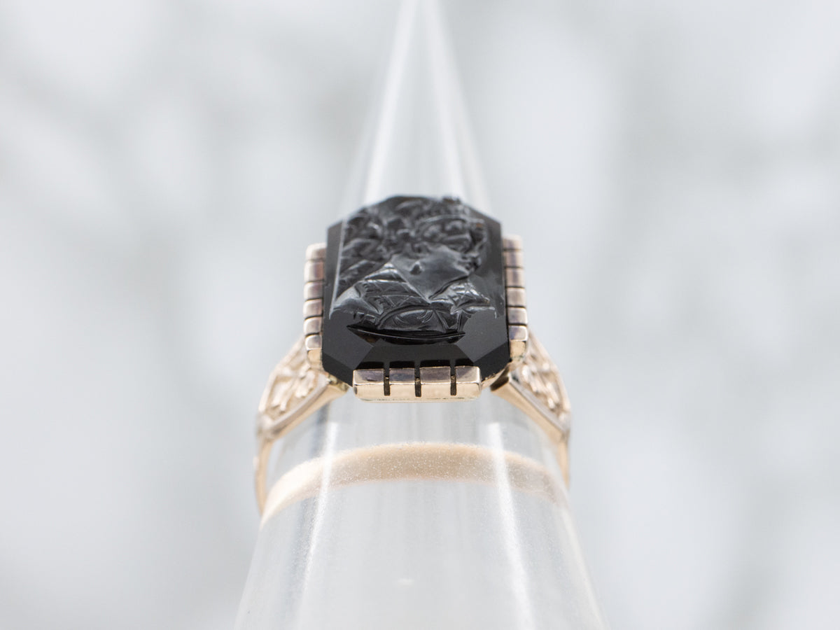 Victorian Gothic Black Onyx Cameo Ring
