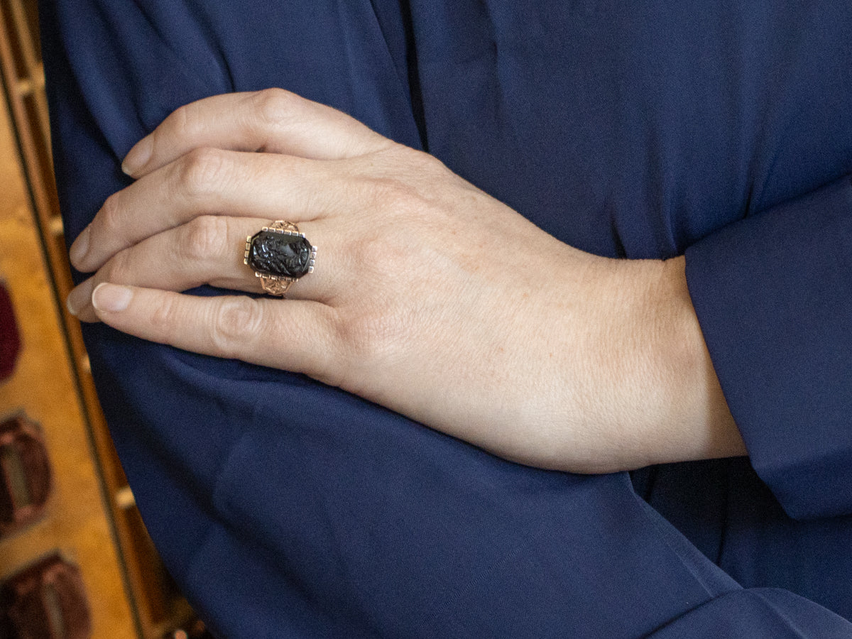 Victorian Gothic Black Onyx Cameo Ring