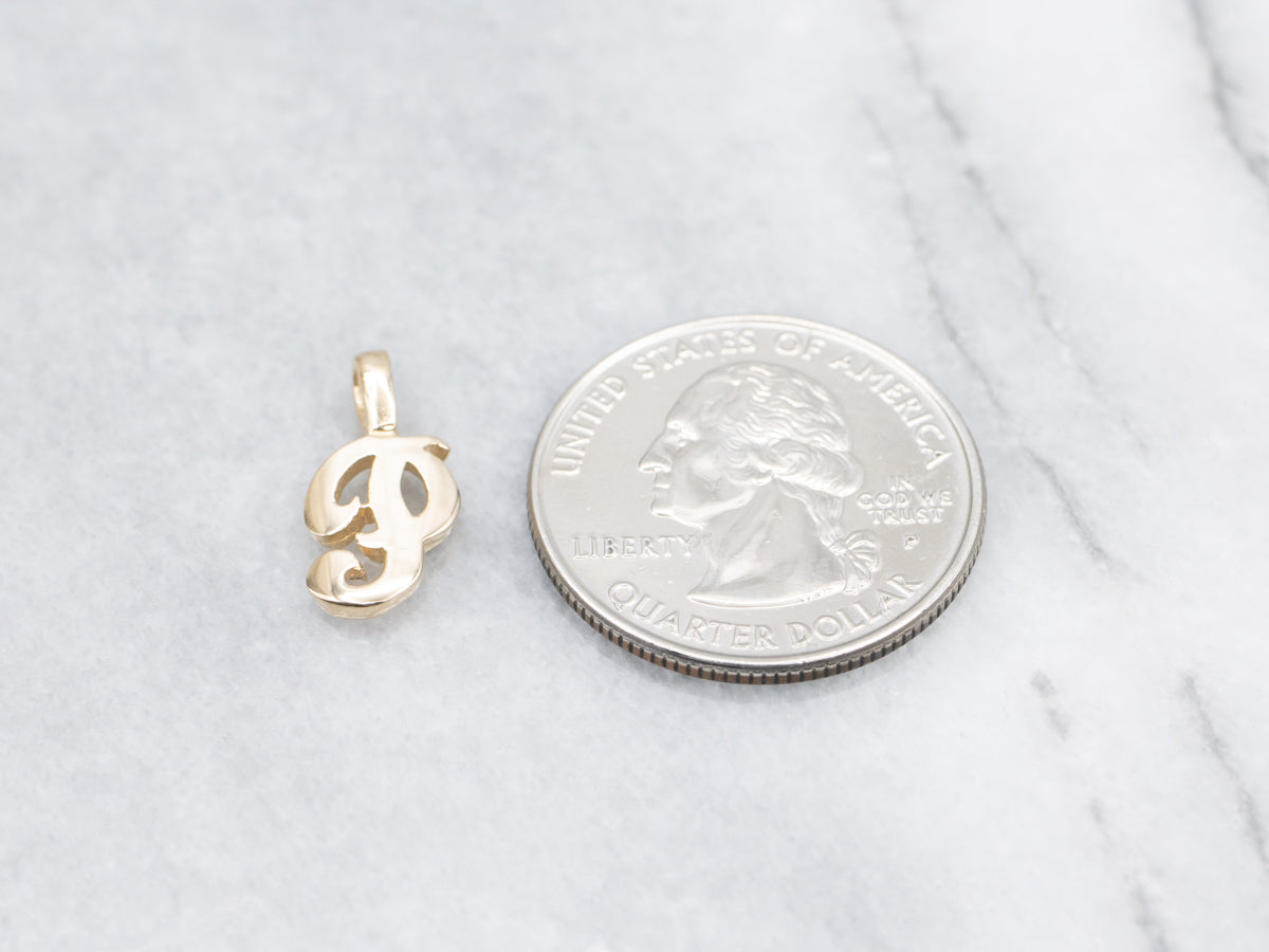 Gold Cursive Letter "P" Initial Pendant