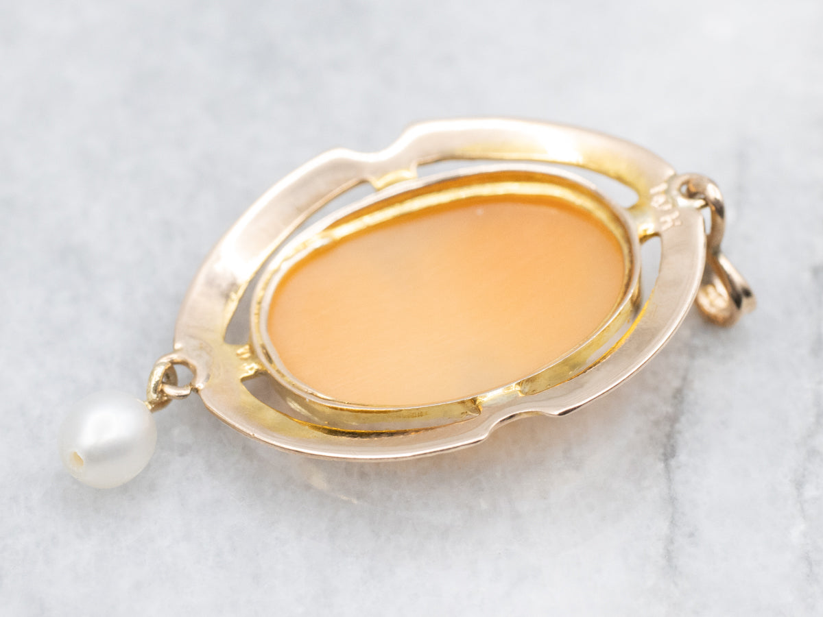 Vintage Gold Cameo Pendant with Freshwater Pearl