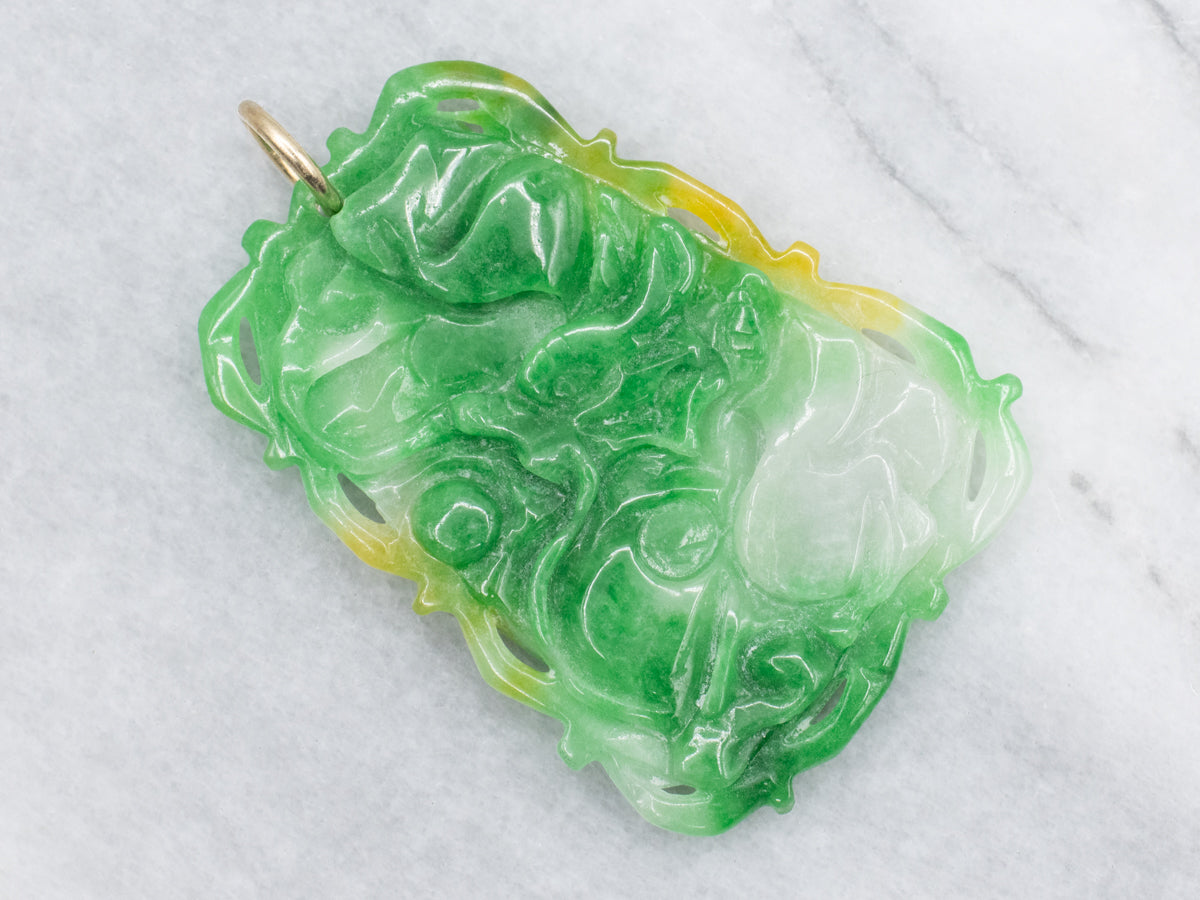 Carved Jadeite and Gold Unisex Pendant